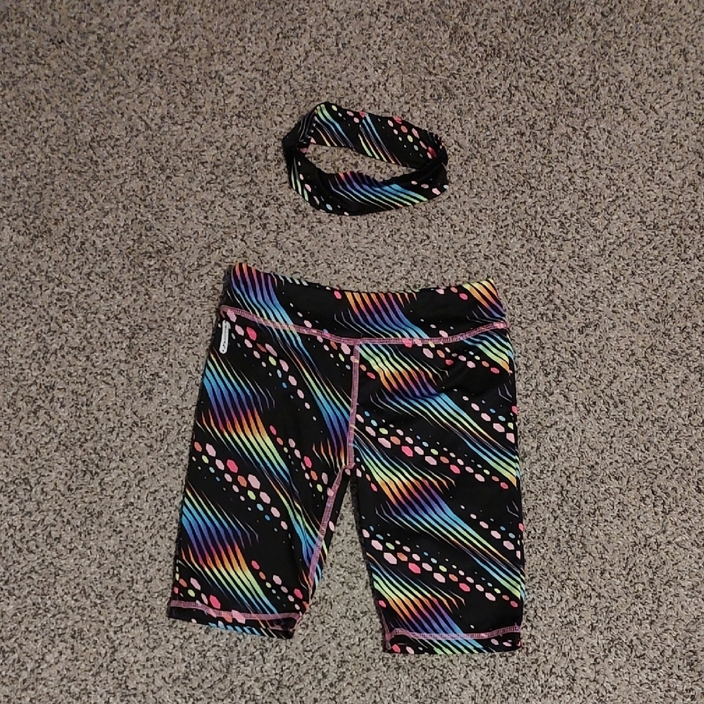 DELIAS SPORT Colorful Patterned Shorts and Headband Set